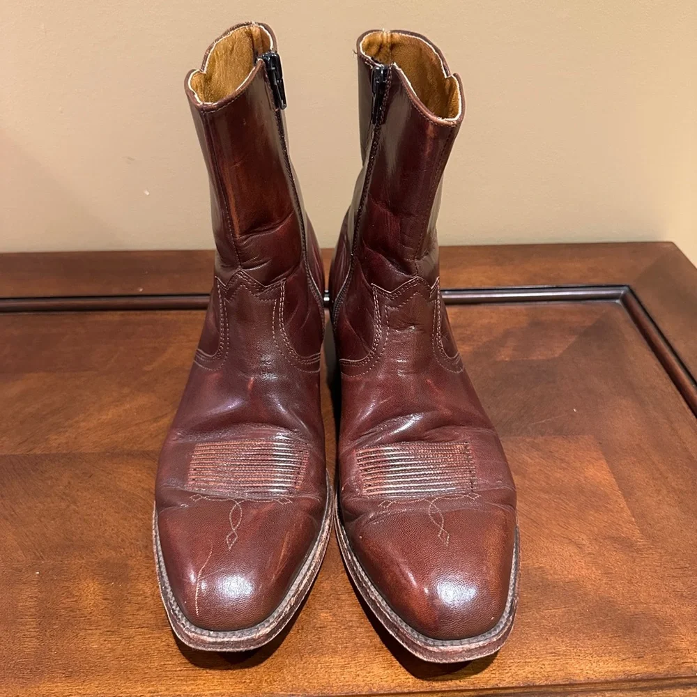 Dan Post Men's Brown Leather Zip Up Ankle Cowboy Boots, Size 10 B - Picture 2 of 9